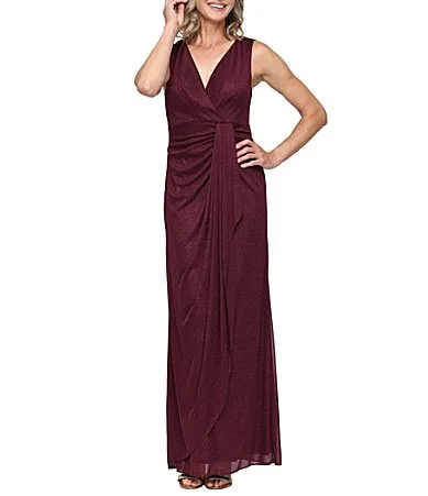 Glitter Mesh Gathered Waist Gown by Alex Evenings