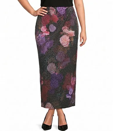 Vanya Rose Printed Burnout Velvet Mesh Coordinating Maxi Skirt by Afrm