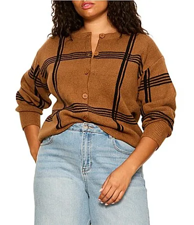 Must-Have Plaid Printed Round Neck Long Sleeve Button Front Cardigan
