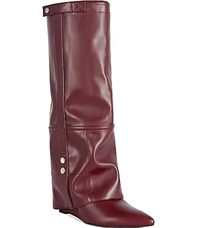 Railay Foldover Pointed Toe Wedge Tall Boots by Azalea Wang