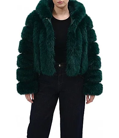 Jolene Faux Fur Hooded Neck Long Sleeve Bomber Jacket by Azalea Wang