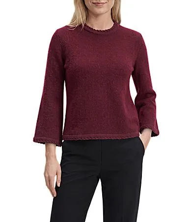 Jewel Neck Braided Trim Wool Blend Sweater by Anne Klein