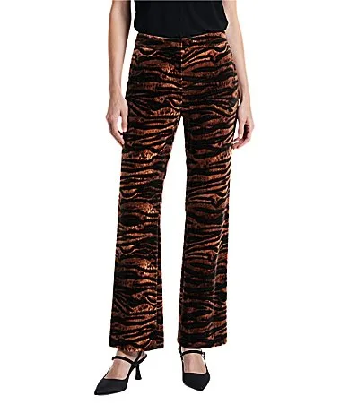 Fly Front Animal Print Velour Flare Leg Coordinating Pants by Anne Klein