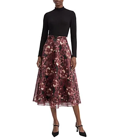 Mock Neck Fit and Flare Long Sleeve Dress by Anne Klein