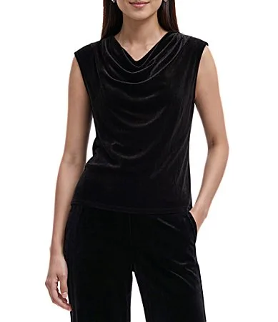 Drape Neck Stretch Velvet Cap Sleeve Top by Anne Klein