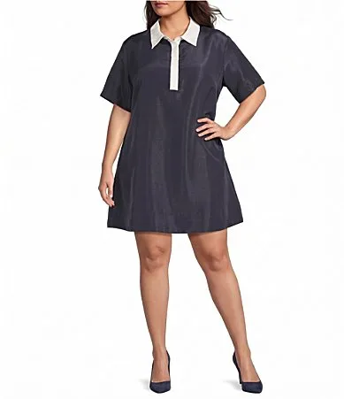 Belen Contrast Collared Short Sleeve Mini Shift Dress by Sugarlips