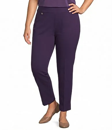 Slimsation by Multiples Solid Ease-Y-Fit Knit Pull-On Ankle Pants by Multiples