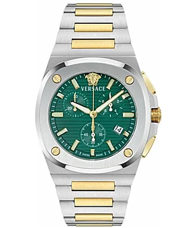 Tolomeo Chronograph Two Tone Stainless Steel Bracelet Watch by Versace