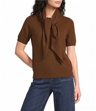 AL.X Scarf Collar Crew Neck Short Sleeve Sweater by Le Alx