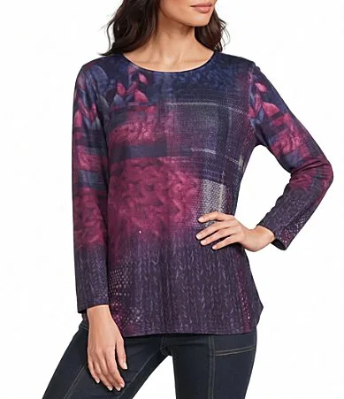 Brushed Hatchi Crew Neck Long Sleeve Faux Button Back High-Low Top by Multiples