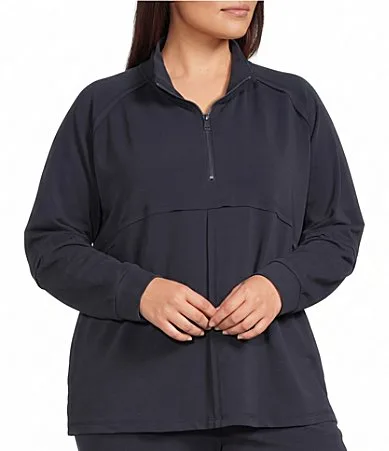 34 Zip Mock Neck Long Raglan Sleeve Top by Multiples