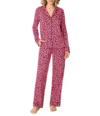 DKNY Berry Hearts Print Notch Collar Long Sleeve Cozy Jersey Knit Pant Pajama Set