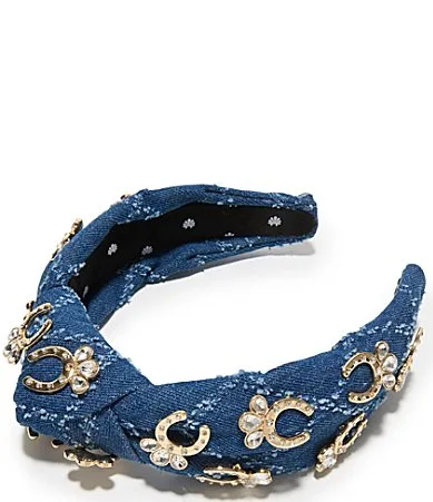 Knotted Horseshoe Charm Western Denim Headband by Lele Sadoughi