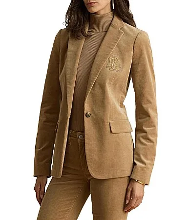 Velvet Corduroy Notch Lapel Long Sleeve Mid Length Coordinating Blazer by Ralph Lauren