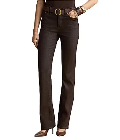 Coated Denim High Rise Boot Leg Jeans by Ralph Lauren