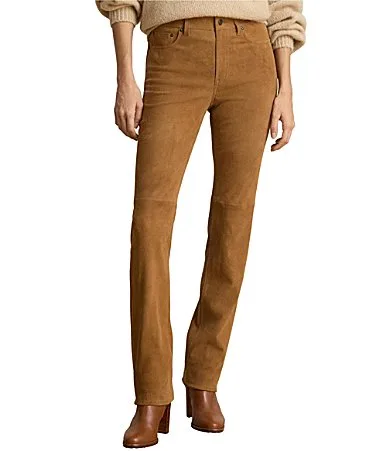 Suede High Rise Straight Leg Pants by Ralph Lauren
