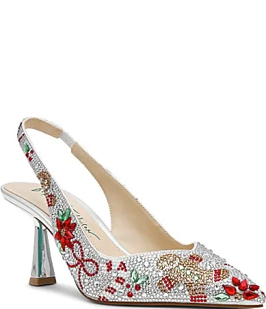 Blue by Betsey Johnson Clark Holiday Print Embellished Slingback Pumps by Betsey Johnson