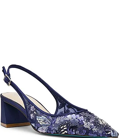 Blue by Betsey Johnson Myron Embellished Slingback Pumps by Betsey Johnson