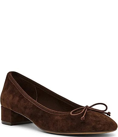 Steffi Suede Bow Block Heel Ballet Pumps by Steve Madden