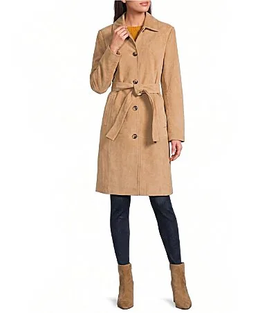 Genuine Leather Suede Classic Shirt Collar Trench Coat by Katherine Kelly