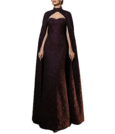 Halter Jacquard Capelet Gown by Terani Couture