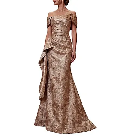 Off-The-Shoulder Jacquard Mermaid Gown by Terani Couture