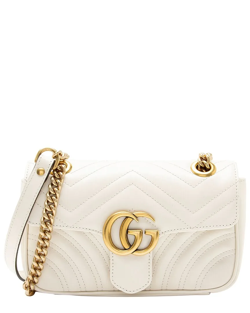 White Matelassé Leather GG Marmont Small Flap Bag (authentic Pre-Loved)