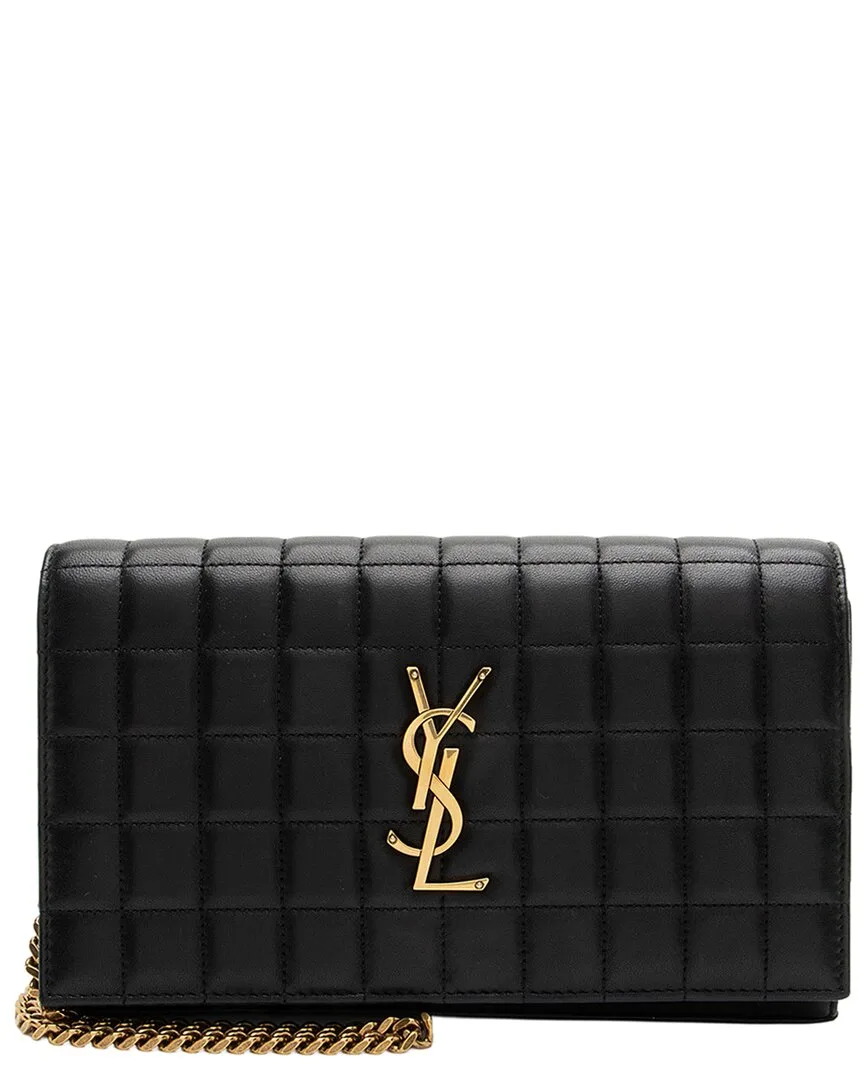 Black Lambskin Cassandre Wallet on Chain (authentic Pre-Loved) by Saint Laurent