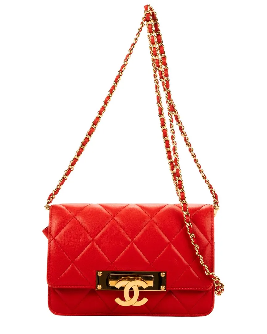 Red Calfskin Leather Wallet on Chain CC (authentic Pre-Loved) by CHANEL