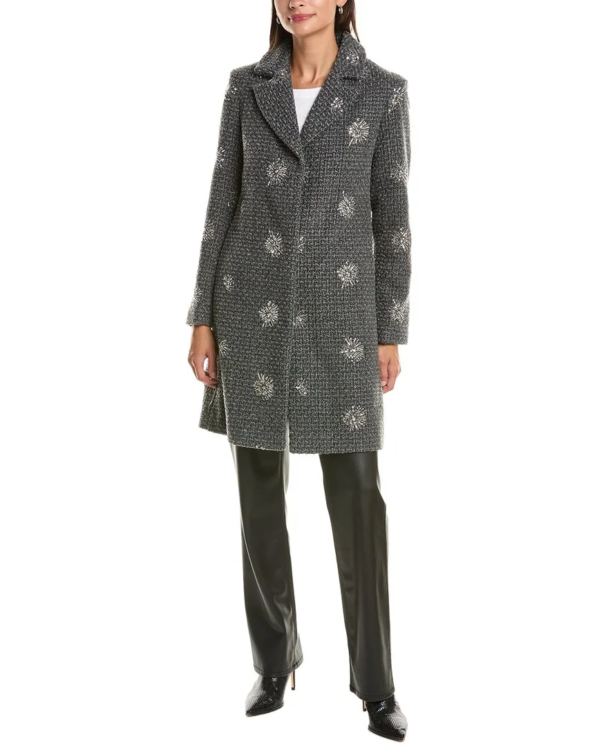 Sequin-Embellished Wool-Blend Coat by CeCe