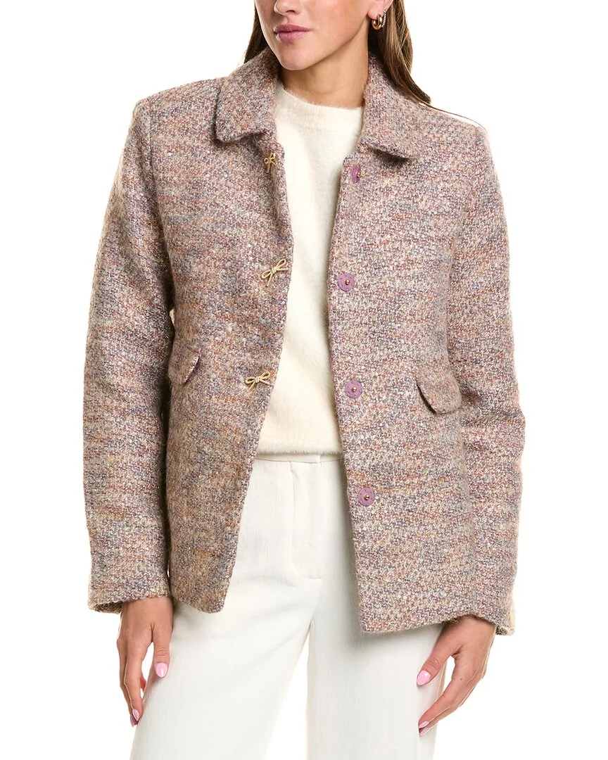 Short Swing Bow Buttons Wool-Blend Jacket by CeCe