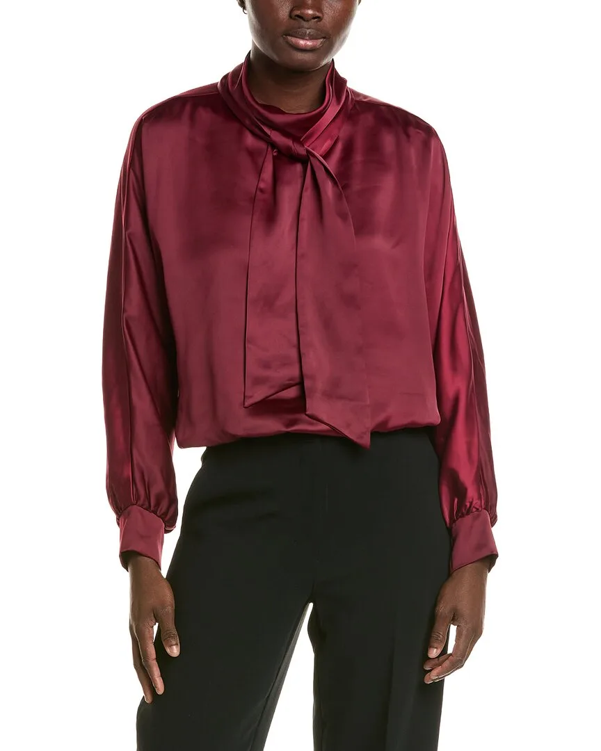 Satin Mock Neck Scarf Blouse by Halston