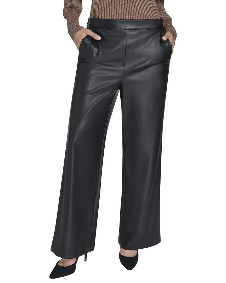 Vegan Leather Wide Leg Pant by Halston