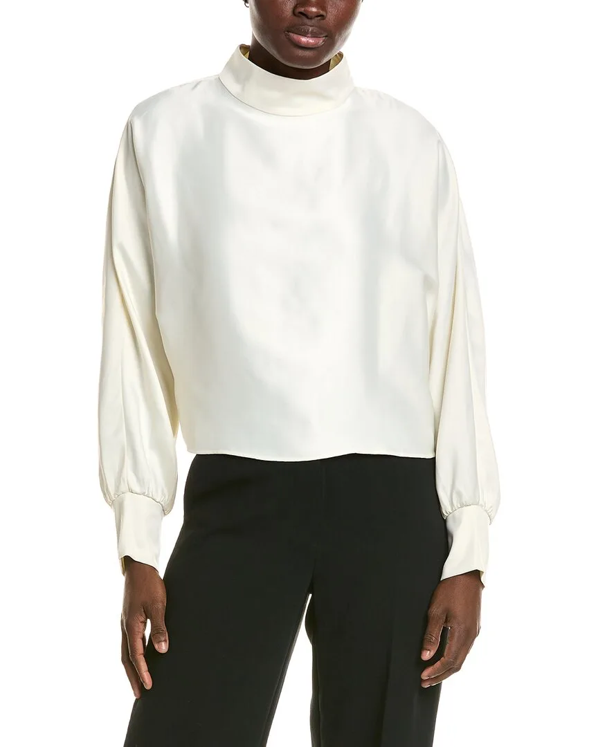 Satin Mock Neck Blouse by Halston