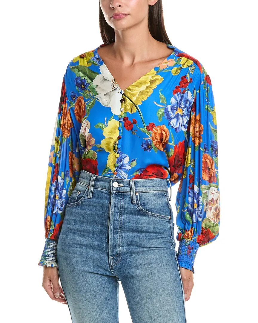 Serena Collar Blouson Sleeve Top by Alice + Olivia
