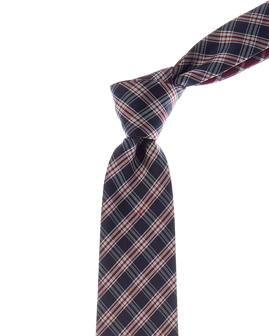 Check/Plaid Reversible Silk Tie by Canali