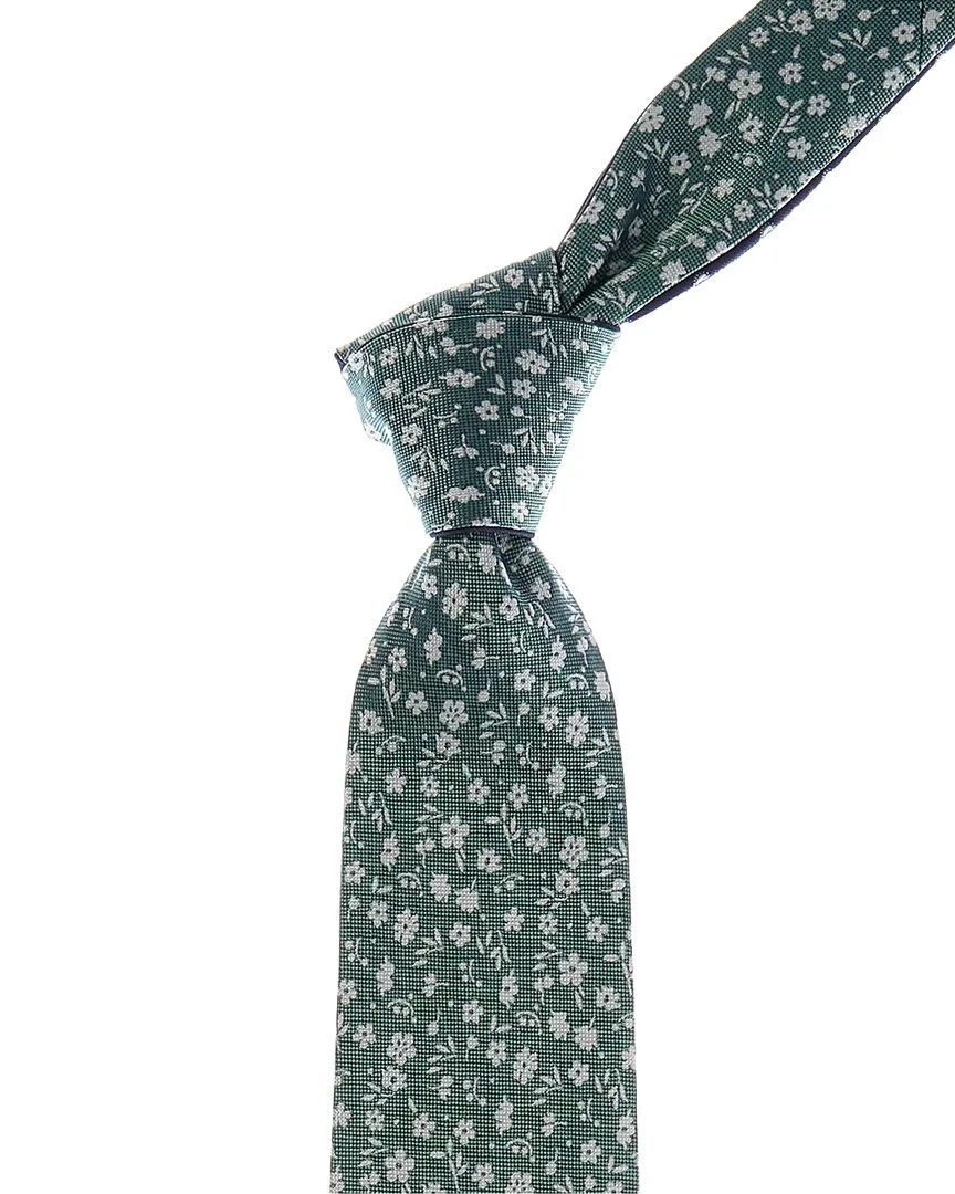 Floral/Navy Dots Reversible Silk Tie by Canali
