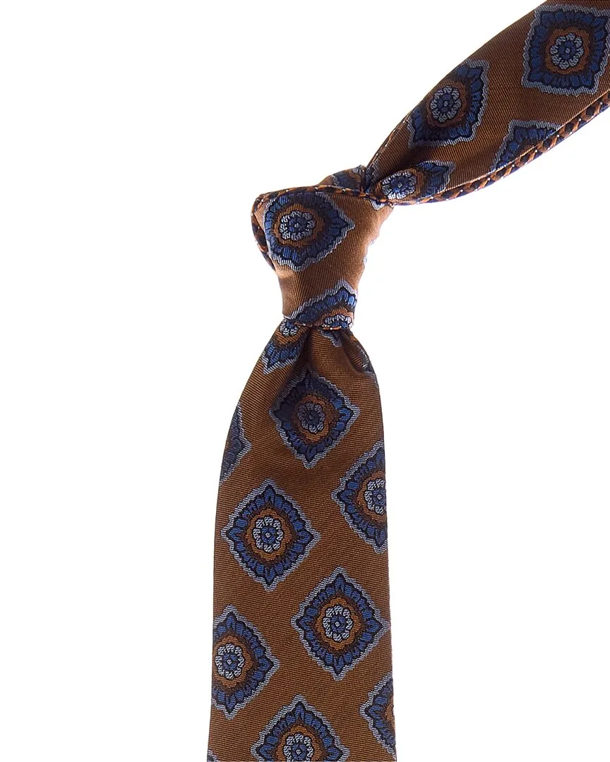 Check/Medallion Reversible Silk Tie by Canali