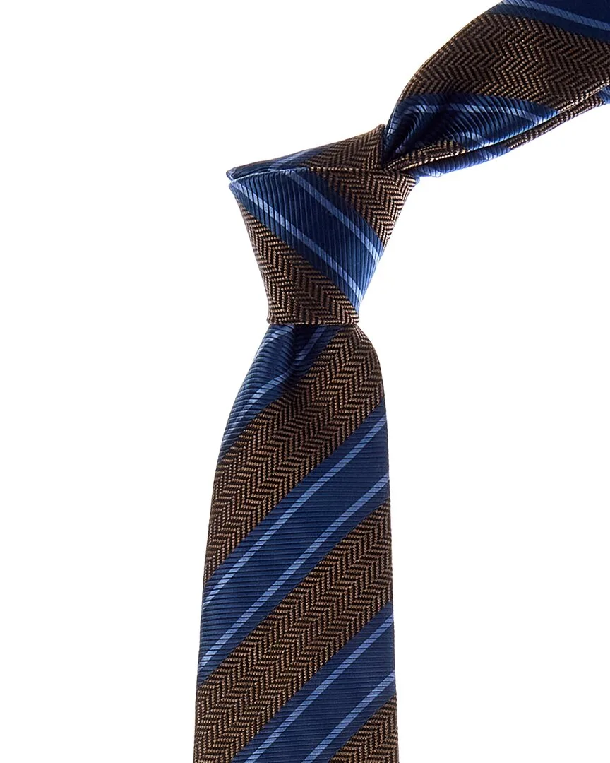Beige & Blue Stripe Silk Tie by Canali