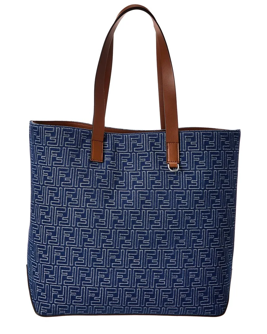 Ff Medium Denim & Leather Tote by FENDI