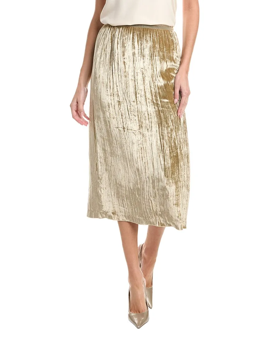 Plisse Velvet Pull-On Silk-Blend Skirt