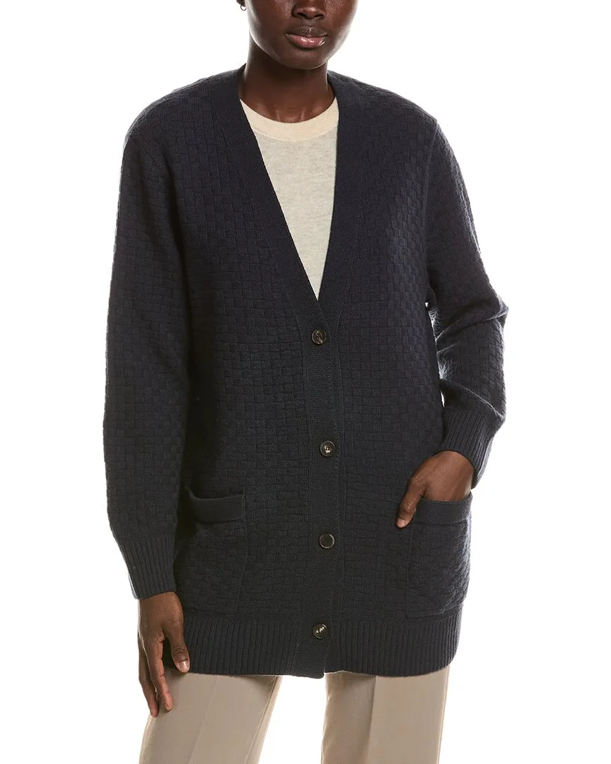 Basket Stitch Button Front 100% Cashmere Cardigan by Lafayette 148 New York