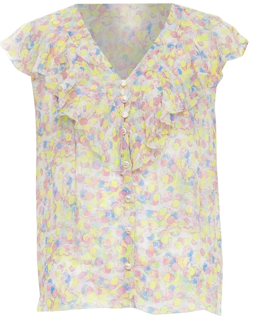 Silk Logo Ruffle Blouse by CHANEL
