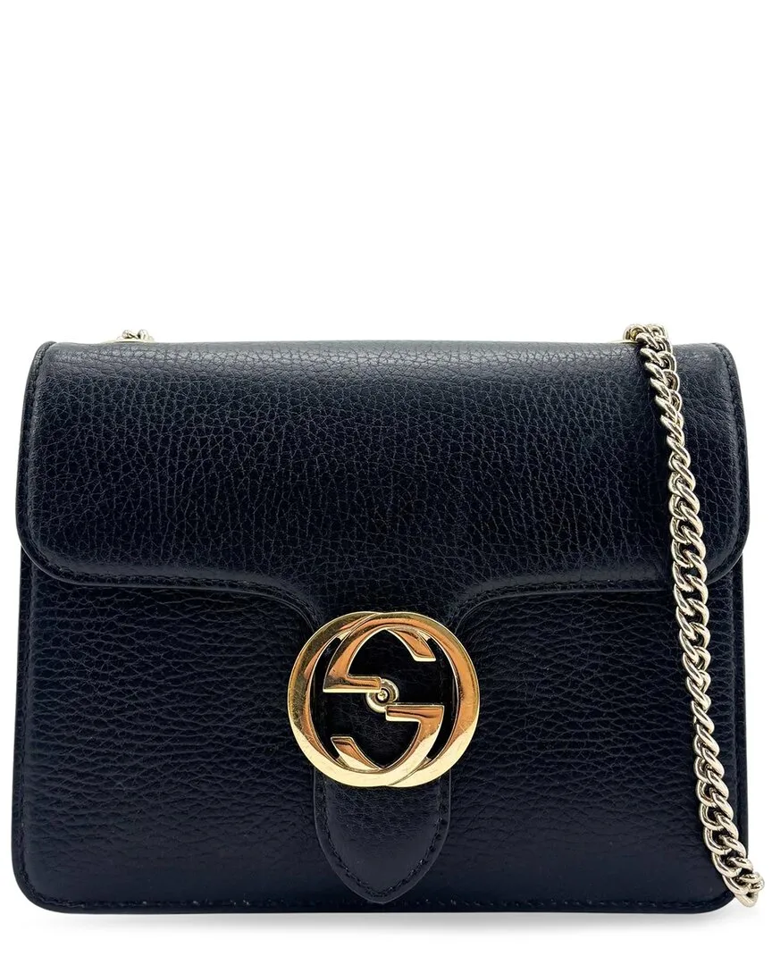 Black Dollar Calfskin Interlocking G Chain Shoulder Bag Small (authentic Pre-Loved)