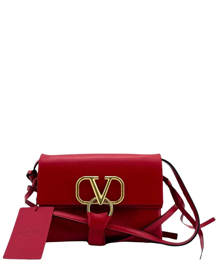 Red Calfskin V-Sling Small Shoulder Bag (authentic Pre-Loved) by Valentino