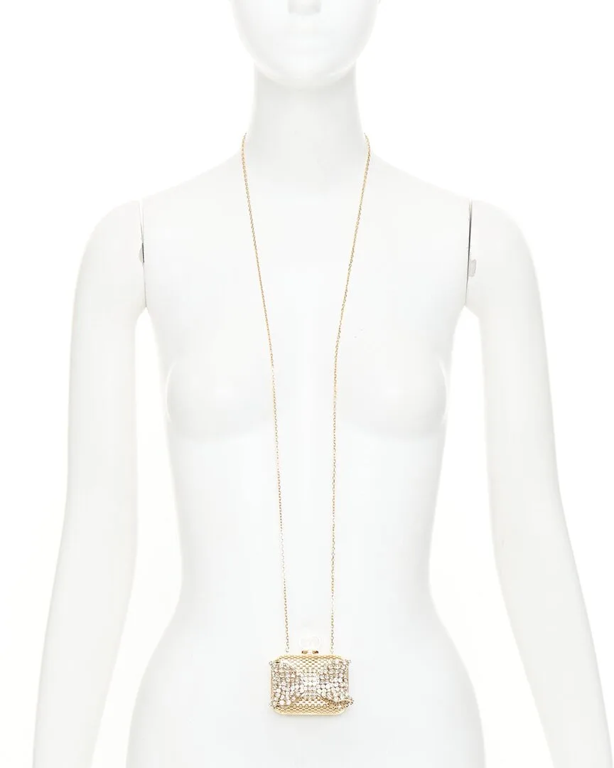 Gold Metal 2016 Crystal Bow Nano Clutch Necklace (authentic Pre-Loved) by Gucci
