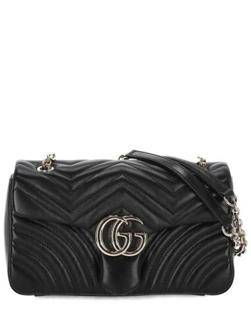 Black Lambskin Gg Marmont Medium Shoulder Bag (authentic Pre-Loved)