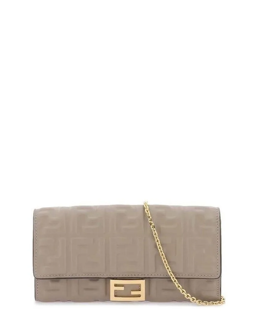 Grey Lambskin Baguette Continental Wallet with Chain (authentic Pre-Loved)