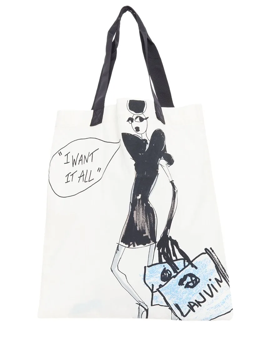 Cream Cotton Fashion Sketch Printed Tote (authentic Pre-Loved) by Lanvin