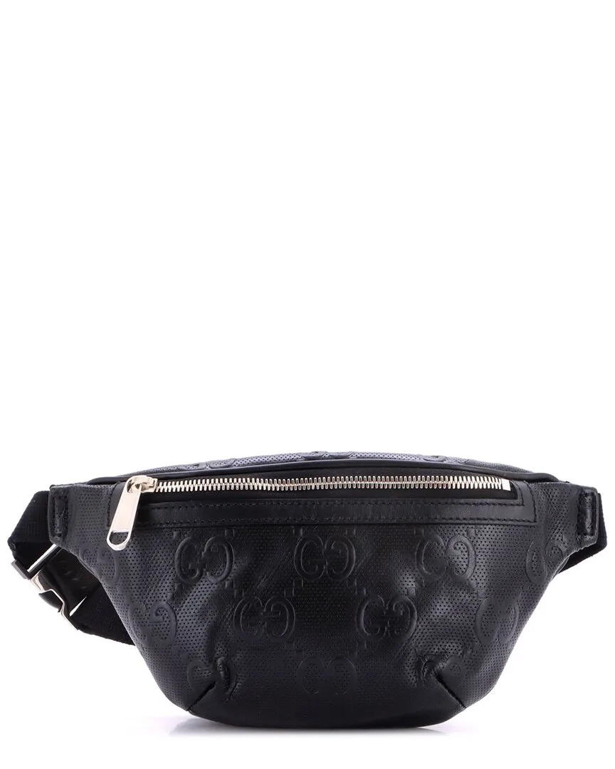 Black Gg Embossed Perforated Leather Belt Bag Small (authentic Pre-Loved) by Gucci